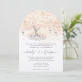Mason Jar Peachy Pink Heart Leaf Tree Wedding Kaart (Staand voorkant)
