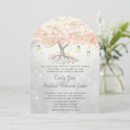 Mason Jar Peachy Pink Heart Leaf Tree Wedding Kaart