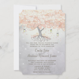 Mason Jar Peachy Pink Heart Leaf Tree Wedding Kaart