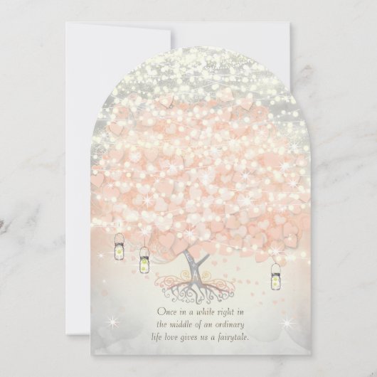 Mason Jar Peachy Pink Heart Leaf Tree Wedding Kaart (Achterkant)