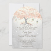 Mason Jar Peachy Pink Heart Leaf Tree Wedding Kaart (Voorkant)