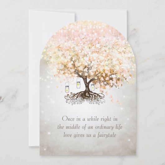 Mason Jar Peachy Pink Heart Leaf Tree Wedding Kaart (Achterkant)