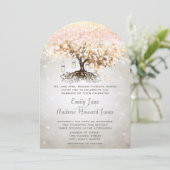 Mason Jar Peachy Pink Heart Leaf Tree Wedding Kaart (Staand voorkant)