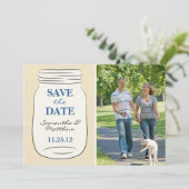 Mason Jar Photo Save the Date Card - Blue (Staand voorkant)