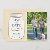 Mason Jar Photo Save the Date Card - Blue (Voorkant / Achterkant)