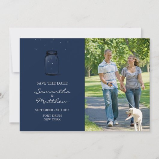 Mason Jar Photo Save the Date Card - Donkerblauw (Voorkant)