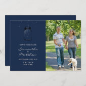 Mason Jar Photo Save the Date Card - Donkerblauw (Voorkant / Achterkant)