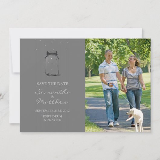 Mason Jar Photo Save the Date Card - Grey (Voorkant)