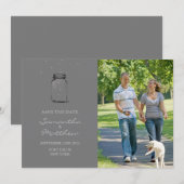 Mason Jar Photo Save the Date Card - Grey (Voorkant / Achterkant)