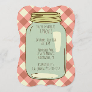  Mason Jar Picnic Party nodigt Gingham uit Kaart
