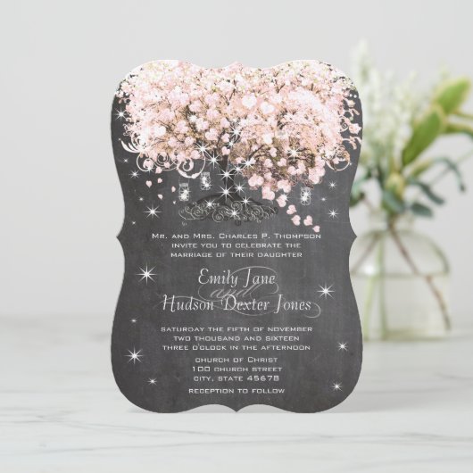 Mason Jar Pink Chalkboard Heart Leaf Tree Kaart (Staand voorkant)