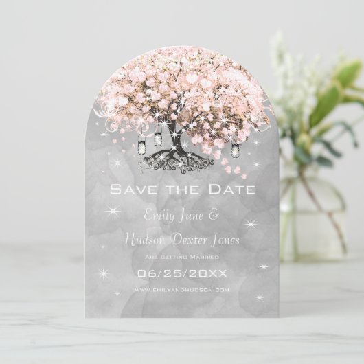 Mason Jar Pink Chalkboard Heart Leaf Tree Kaart (Staand voorkant)