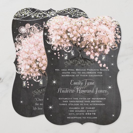 Mason Jar Pink Chalkboard Heart Leaf Tree Kaart (Voorkant / Achterkant)