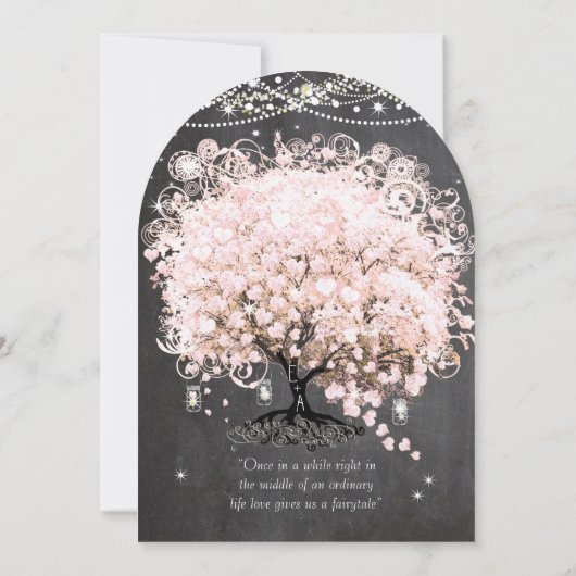 Mason Jar Pink Chalkboard Heart Leaf Tree Kaart (Achterkant)