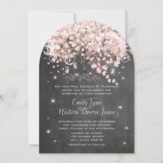 Mason Jar Pink Chalkboard Heart Leaf Tree Kaart (Voorkant)