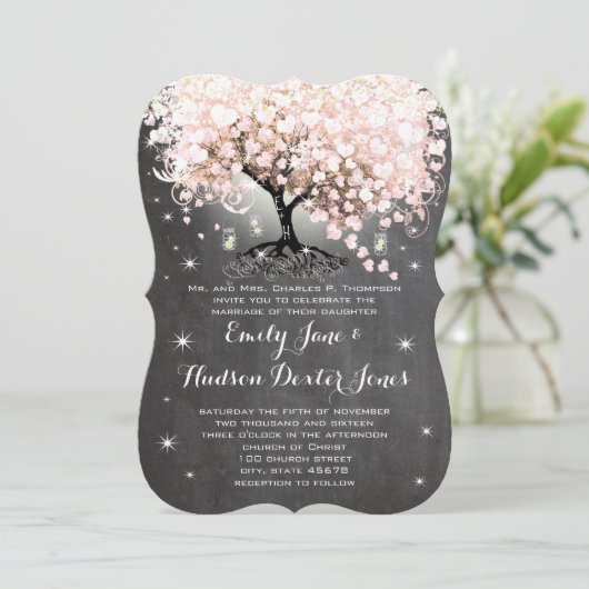 Mason Jar Pink Chalkboard Heart Leaf Tree Kaart (Staand voorkant)