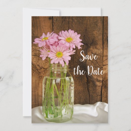 Mason Jar Pink Daisies Barn Wedding Save the Date (Voorkant)