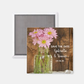 Mason Jar Pink Daisies Barn Wedding Save the Date Magneet (Voorkant / Achterkant)