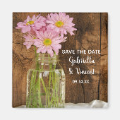 Mason Jar Pink Daisies Barn Wedding Save the Date Magneet (Voorkant)