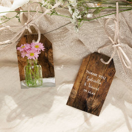 Mason Jar Pink Daisies Country Weddenschap Favor T Cadeaulabel
