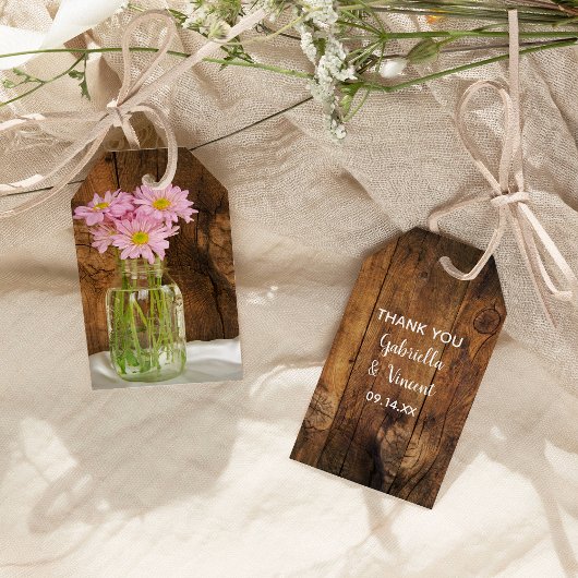 Mason Jar Pink Daisies Country Weddenschap Favor T Cadeaulabel