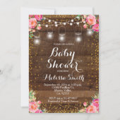 Mason Jar Pink Floral Baby shower Uitnodigingskaar Kaart (Voorkant)