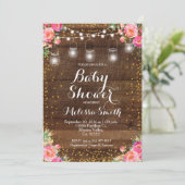 Mason Jar Pink Floral Baby shower Uitnodigingskaar Kaart (Staand voorkant)
