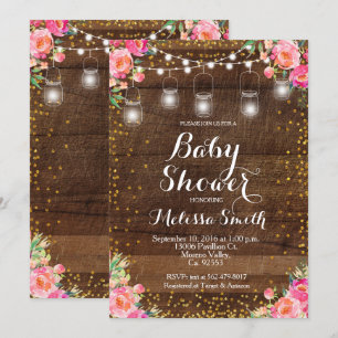 Mason Jar Pink Floral Baby shower Uitnodigingskaar Kaart