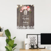 Mason Jar Pink Floral Wedding Welkom Poster (Thuiskantoor)
