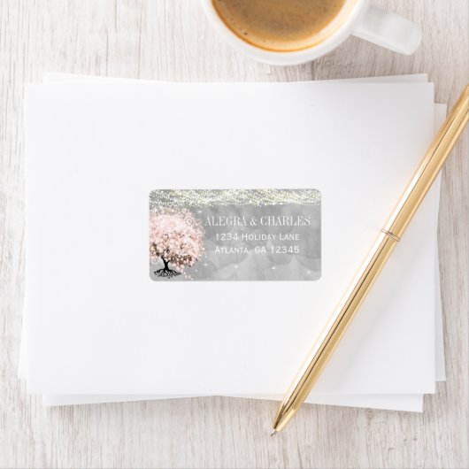 Mason Jar Pink Heart Leaf Tree op grijze Waterverf Etiket (Insitu)