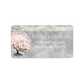 Mason Jar Pink Heart Leaf Tree op grijze Waterverf Etiket (Voorkant)