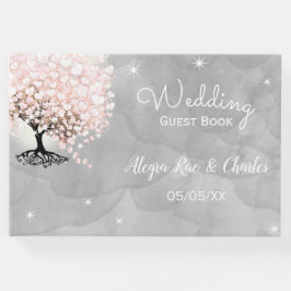 Mason Jar Pink Heart Leaf Tree op grijze Waterverf Gastenboek