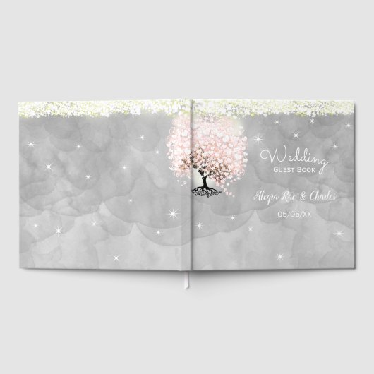 Mason Jar Pink Heart Leaf Tree op grijze Waterverf Gastenboek (Volledig)