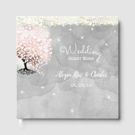Mason Jar Pink Heart Leaf Tree op grijze Waterverf Gastenboek