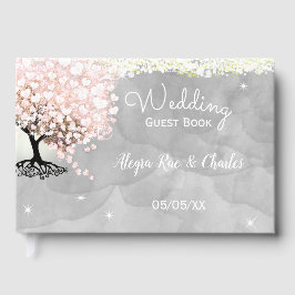 Mason Jar Pink Heart Leaf Tree op grijze Waterverf Gastenboek