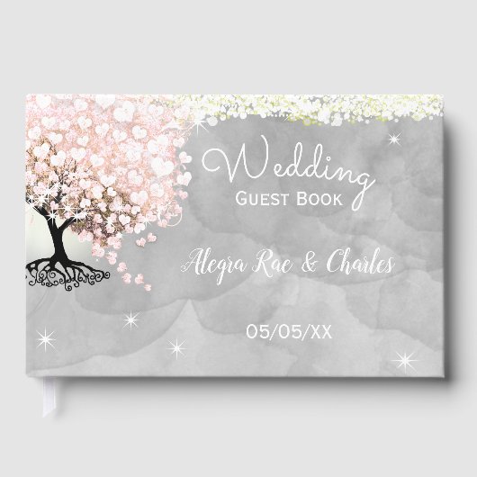 Mason Jar Pink Heart Leaf Tree op grijze Waterverf Gastenboek (Voorkant)