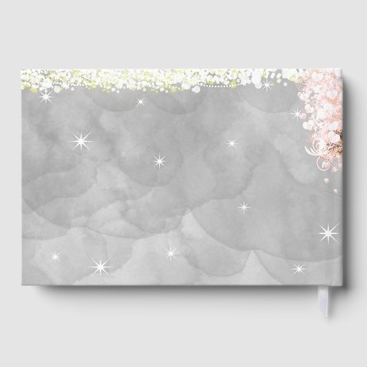 Mason Jar Pink Heart Leaf Tree op grijze Waterverf Gastenboek (Achterkant)