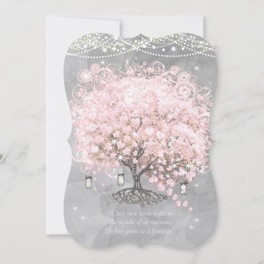 Mason Jar Pink Heart Leaf Tree op grijze Waterverf Kaart (Achterkant)