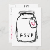 Mason Jar & Pink Heart RSVP Uitnodiging Briefkaart (Voorkant / Achterkant)