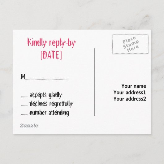 Mason Jar & Pink Heart RSVP Uitnodiging Briefkaart (Achterkant)