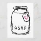 Mason Jar & Pink Heart RSVP Uitnodiging Briefkaart (Voorkant)