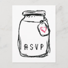 Mason Jar & Pink Heart RSVP Uitnodiging Briefkaart