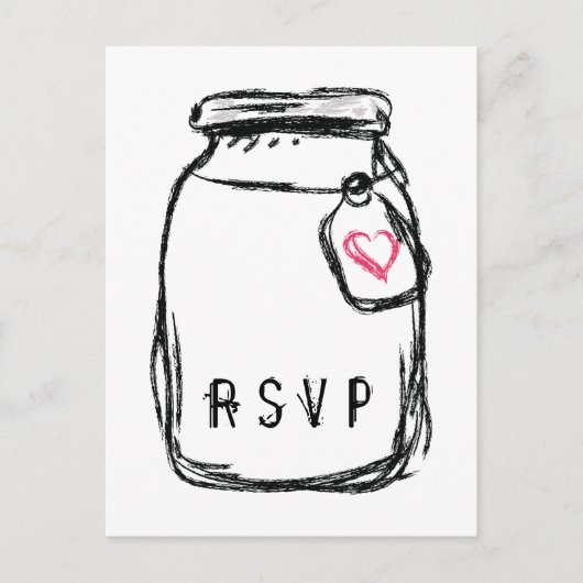 Mason Jar & Pink Heart RSVP Uitnodiging Briefkaart (Voorkant)