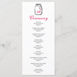 Mason Jar & Pink Heart Trouwprogramma Programmakaart