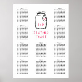 Mason Jar & Pink Heart Wedding Seating Chart 10 Poster
