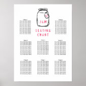 Mason Jar & Pink Heart Wedding Seating Chart Poster (Voorkant)