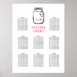 Mason Jar & Pink Heart Wedding Seating Chart Poster