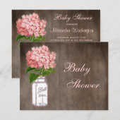Mason Jar & Pink Hydrangea Rustic Baby shower Kaart (Voorkant / Achterkant)
