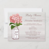 Mason Jar & Pink Hydrangea Rustic Baby shower Kaart (Achterkant)