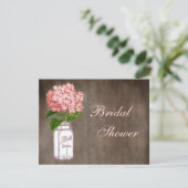 Mason Jar & Pink Hydrangea Rustic Vrijgezellenfees Kaart (Staand voorkant)